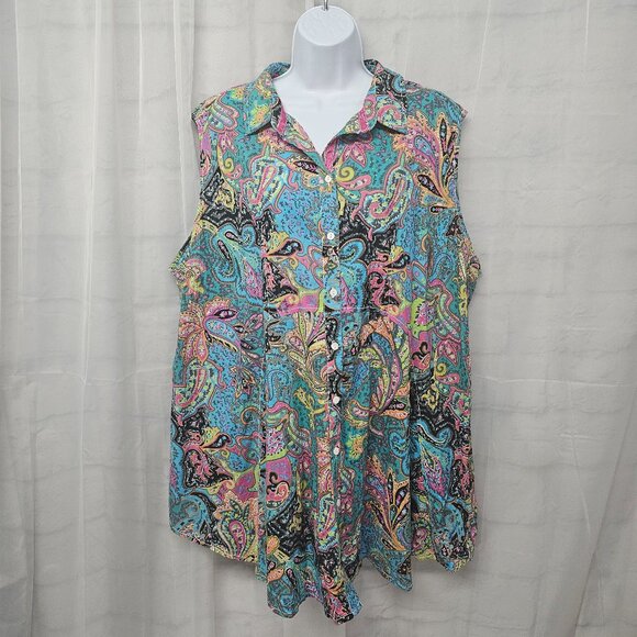 Intro Blue Paisley Y2K Tank Tunic Boho Retro Festival Hippie Button-Down 3X - Picture 11 of 11